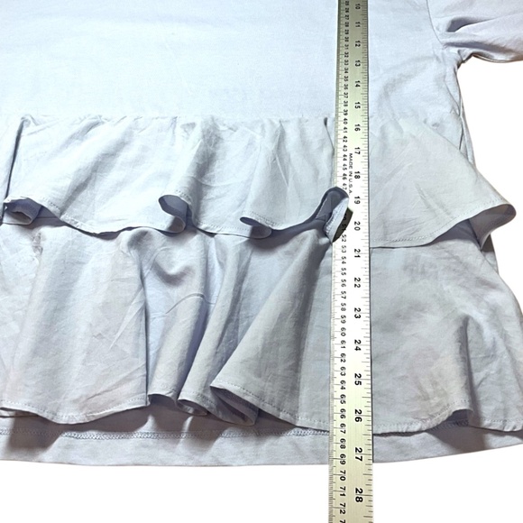 H&M 100% Cotton Knit Short Sleeve Pale Blue Ruffle Crew Neck Tee US Sz L - Picture 6 of 8